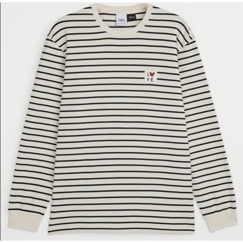 Zara Disney "LOVE" Mickey  Sz M striped long-sleeve t-shirt Men’s